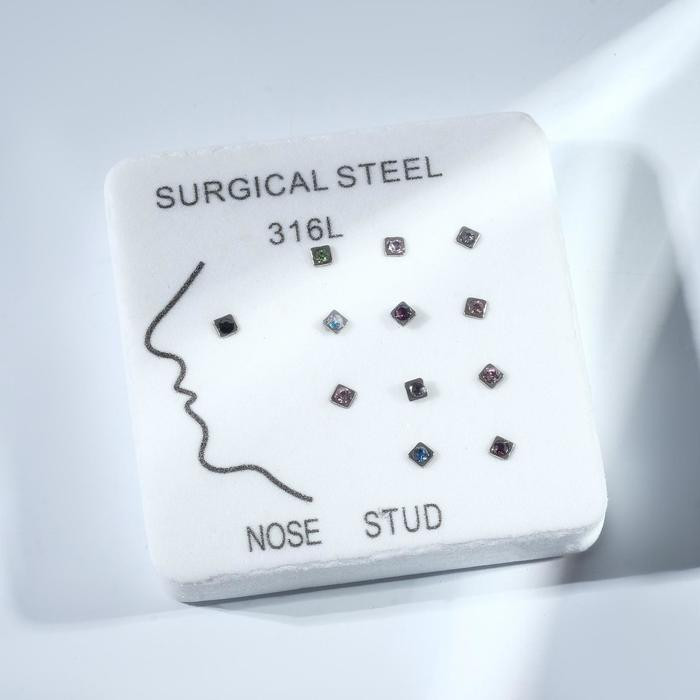 Набор сережек для пирсинга носа «Кубик и стразинка»