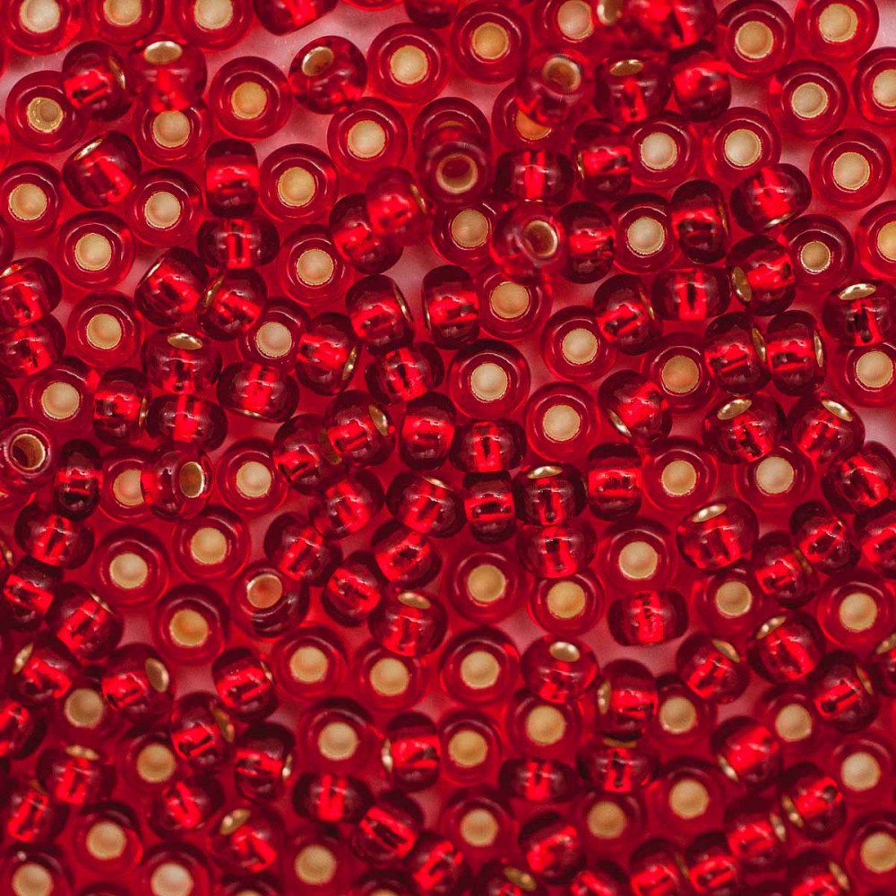 Бисер прозрачный c серебряным прокрасом, цвет 97070 красный | Preciosa