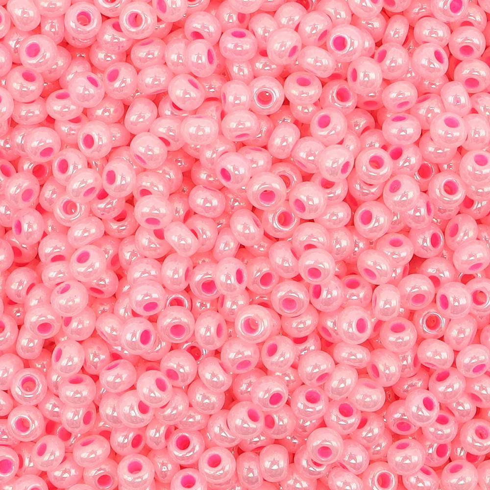 Бисер полупрозрачный жемчужный с цветным центром, цвет 37175 розовый | Preciosa
