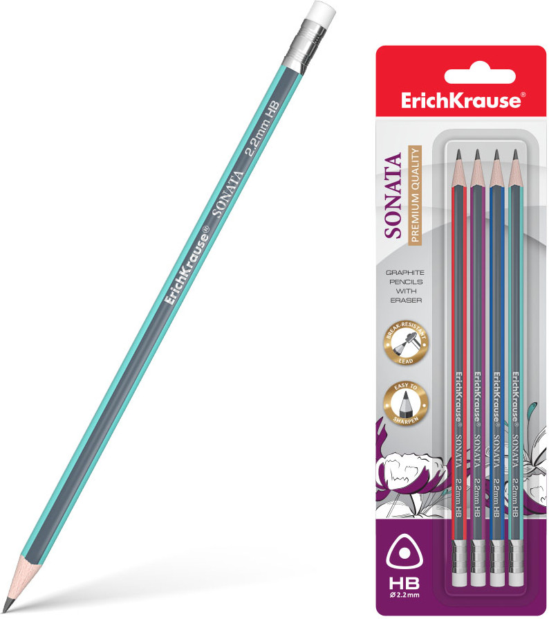 Набор чернографитных карандашей с ластиком «Sonata» | Erich Krause