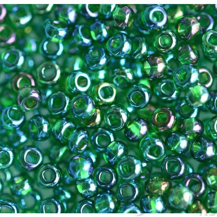 Бисер прозрачный с радужным покрытием, цвет 51060 зеленый | Preciosa