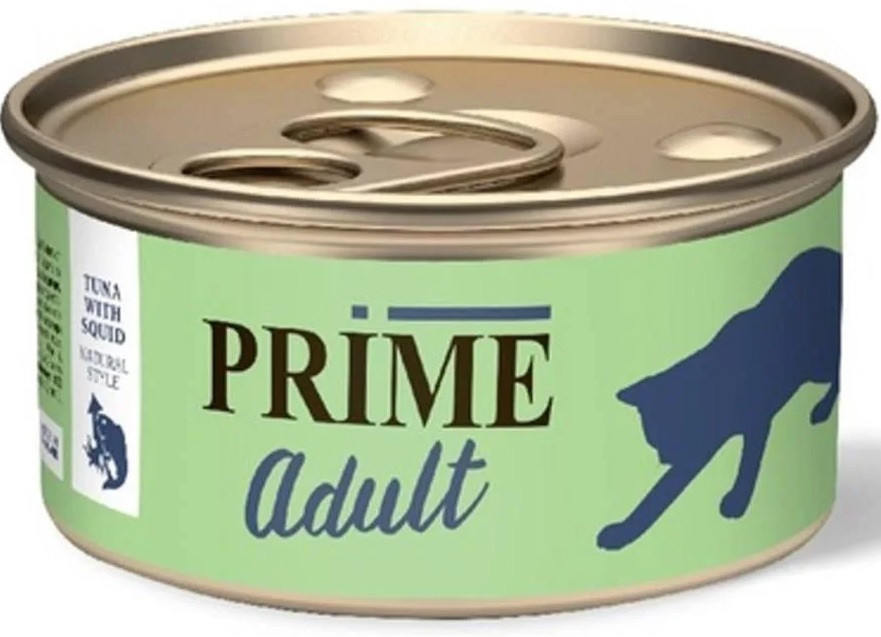 Консервы для кошек «Тунец с кальмаром в собственном соку» | Prime