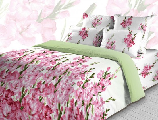 Комплект постельного белья «Гладиолусы» (арт. 3685/1, евро, бязь, 2 наволочки 70х70) розовый | ТДЛ Текстиль