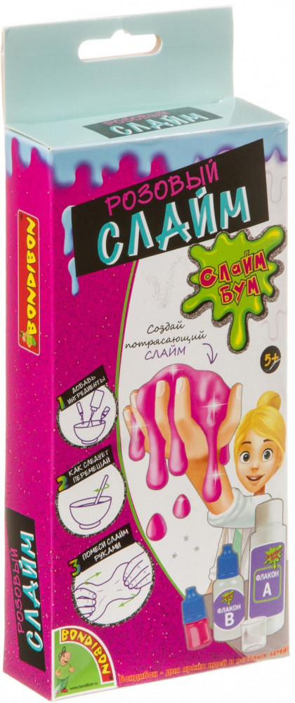 Набор для изготовления слайма «Розовый слайм» | Слайм Бум | Bondibon