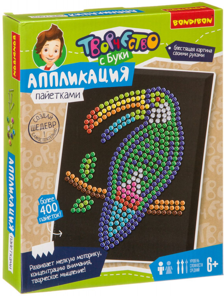 Аппликация пайетками «Птица тукан» | Творчество с Луки | Bondibon