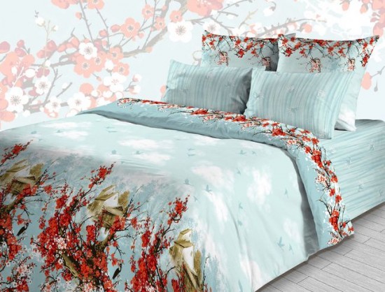 Комплект постельного белья «Китайский пейзаж» (арт. 3603/1, 1,5-спальный, бязь, 2 наволочки 70х70) голубой | ТДЛ Текстиль
