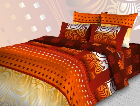 Комплект постельного белья «Яркая абстракция» (арт. 3687/1, 2-спальный, бязь, 2 наволочки 70х70) оранжевый | ТДЛ Текстиль