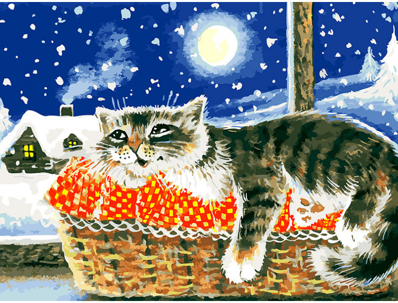 Картина по номерам «В тепле» | Кошки | Белоснежка