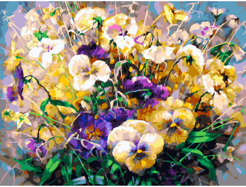 Картина по номерам «Ноктюрн Анютины глазки» | Цветы | Белоснежка