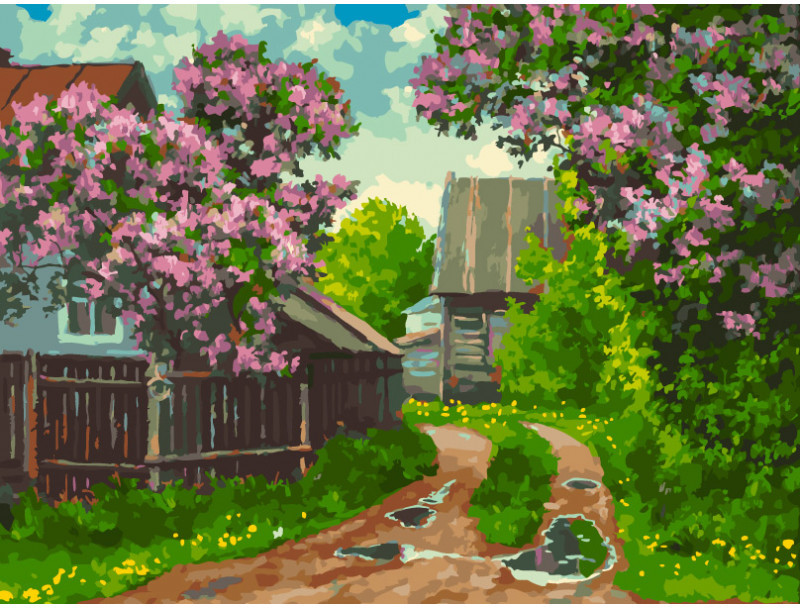 Картина по номерам «Сирень у дороги» | Пейзаж | Белоснежка