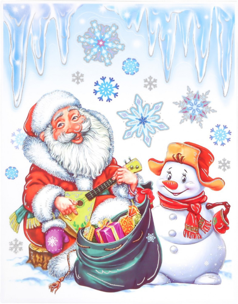 Наклейка декоративная «Дед Мороз и снеговик» | Новый год