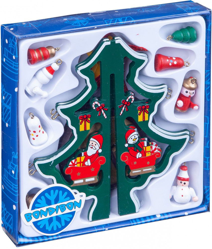Набор для творчества «Деревянная ёлочка 3D с игрушками» | Bondibon