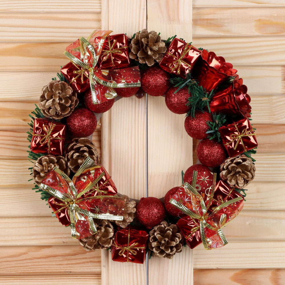 Венок новогодний «Красные шарики, колокольчики, подарки» | Зимнее волшебство