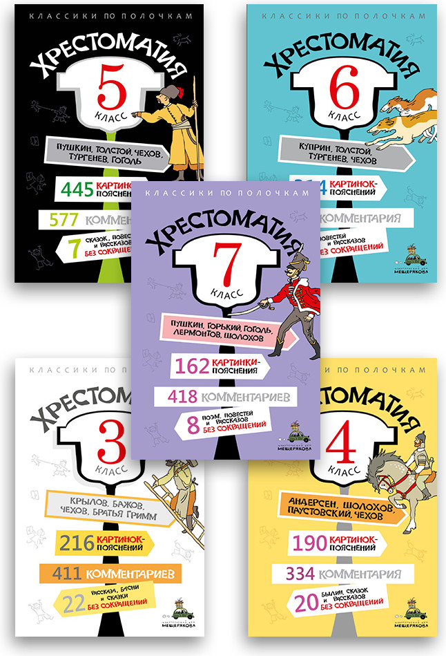 Хрестоматия. 3-7 классы. Комплект из 5 книг | Классики по полочкам