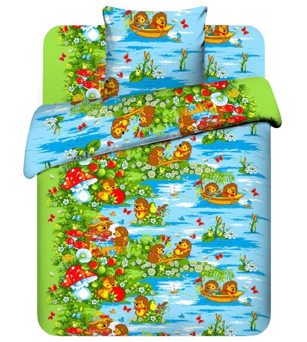 Детский комплект постельного белья «Ежики» (бязь, 1 наволочка 40х60, для детской кроватки) голубой | Василек Junior | ТДЛ Текстиль