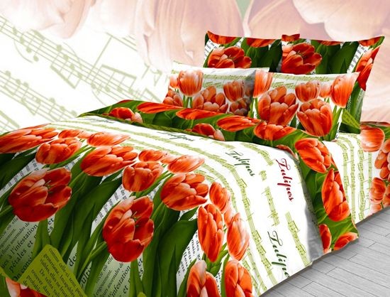 Комплект постельного белья «Весенняя мелодия» (арт. 3394/1, семейный, бязь, 2 наволочки 70х70) оранжевый | ТДЛ Текстиль