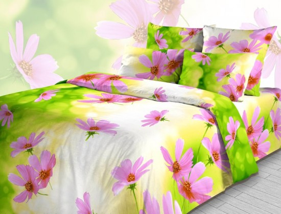 Комплект постельного белья «Весенние цветы» (арт .3715/1, 1,5-спальный, бязь, 2 наволочки 70х70) салатовый | ТДЛ Текстиль