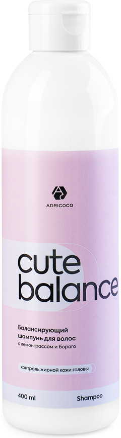 Шампунь для волос балансирующий с лемонграссом и бораго | Cute Balance | Adricoco