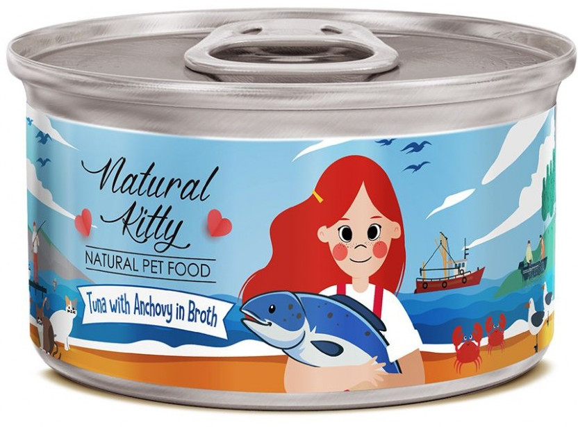 Корм для кошек с тунцом и анчоусами в бульоне | Natural Kitty | Pettric