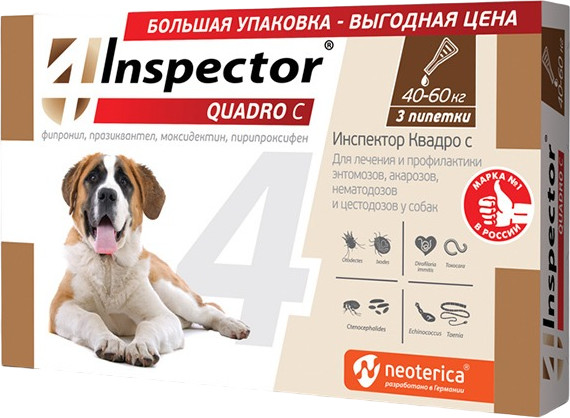 Капли на холку для собак от внешних и внутренних паразитов «Quadro» | Inspector
