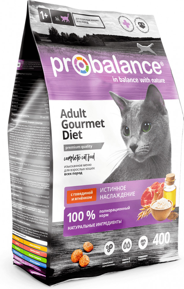 Корм для кошек с говядиной и ягнёнком «Истинное удовольствие» | Gourmet Diet | Probalance