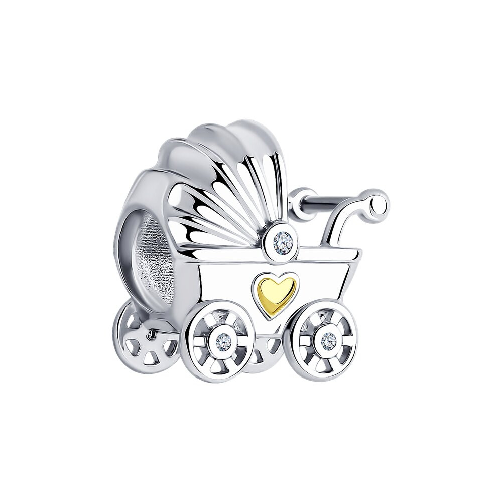 Подвеска-шарм из золочёного серебра с фианитами | SOKOLOV