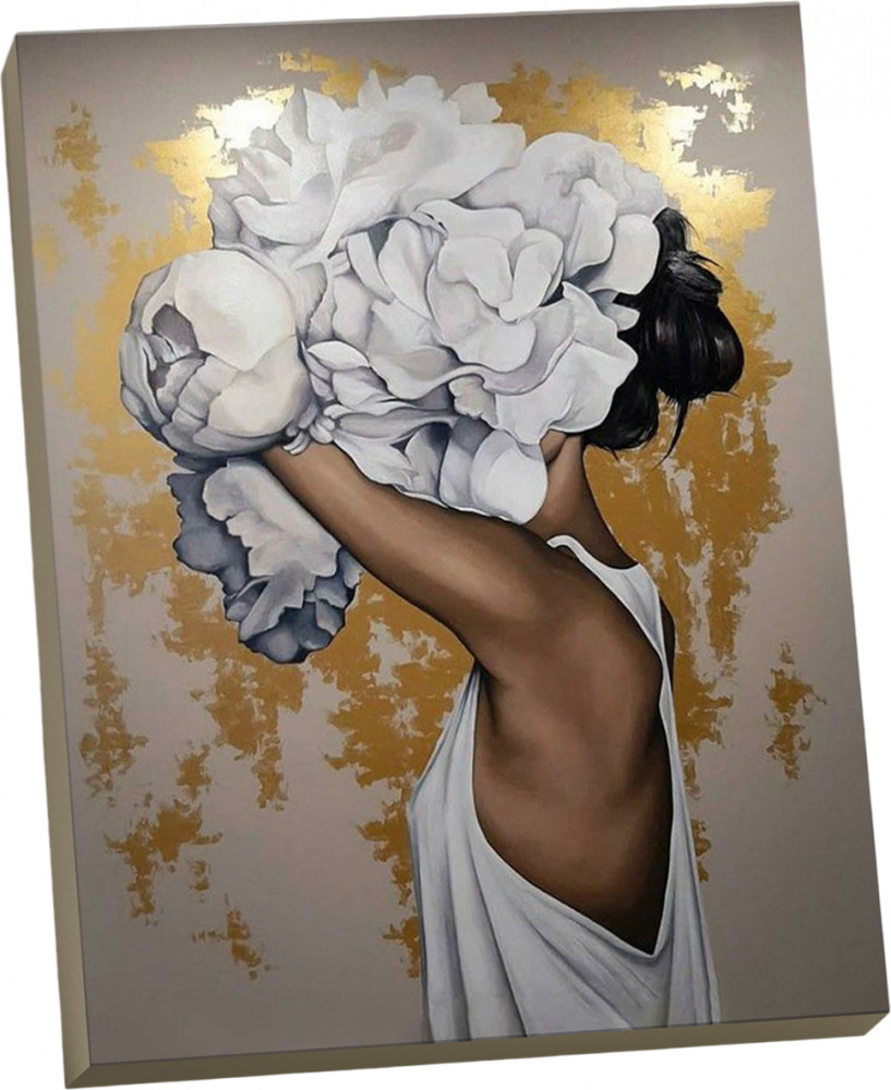 Картина по номерам с поталью «Девушка с пионами»