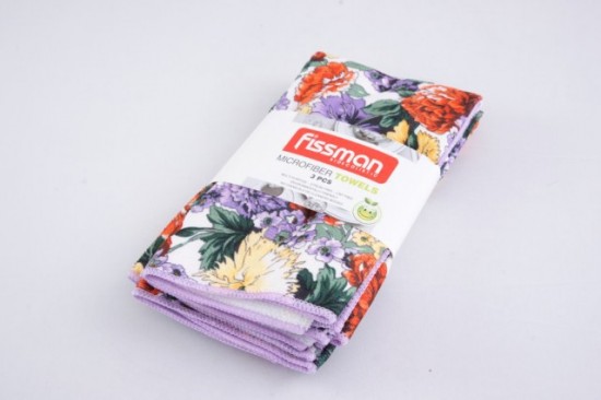 Комплект кухонных полотенец (41х48 - 3 шт) (белое в цветочек) | Fissman