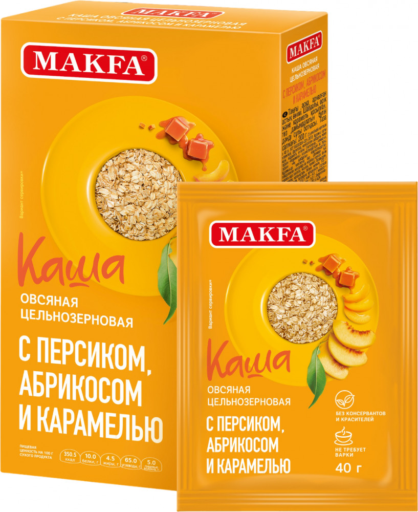 Каша овсяная с персиком, абрикосом и карамелью | Makfa