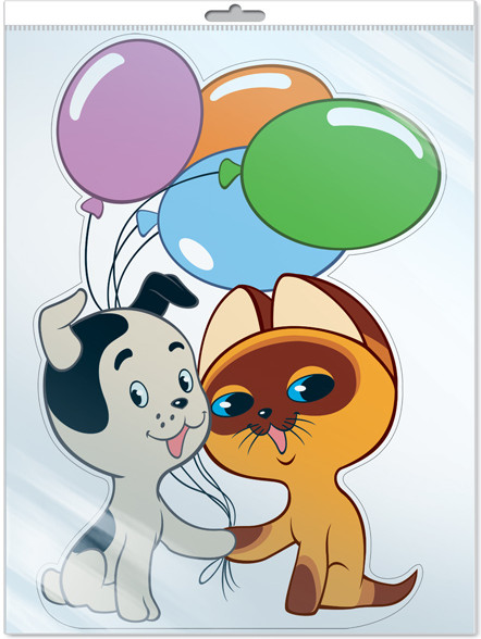 Плакат вырубной «Котенок Гав и щенок с шариками» | Фигурная вырубка