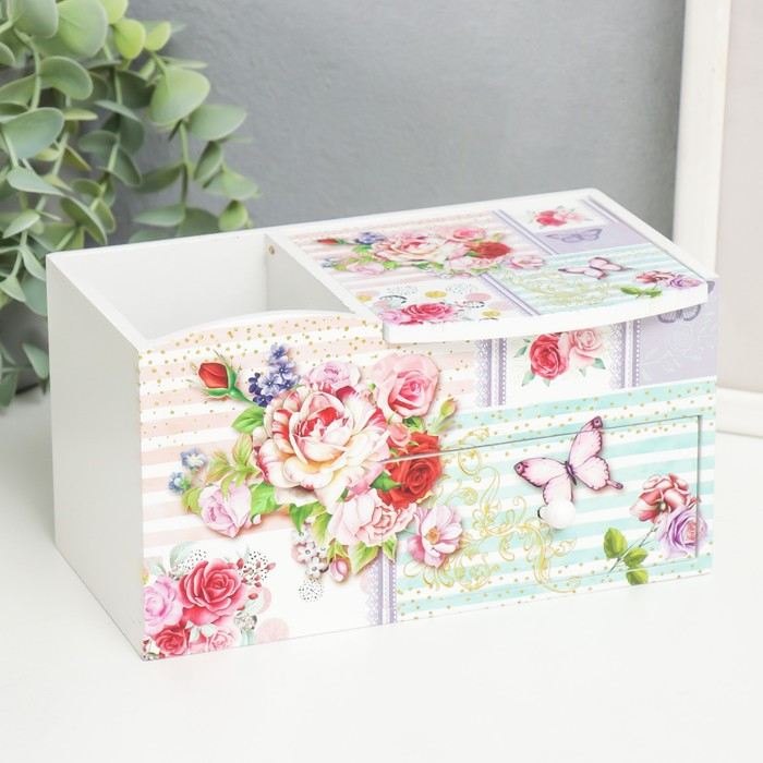 Шкатулка с зеркалом и подставкой «Бабочки и розы»