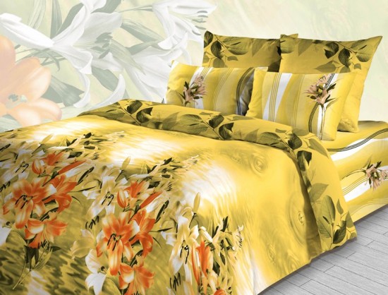 Комплект постельного белья «Белые лилии» (арт. 3713/2, евро, бязь, 2 наволочки 70х70) желтый | ТДЛ Текстиль