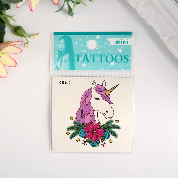 Татуировка на тело «Единорог в цветах»