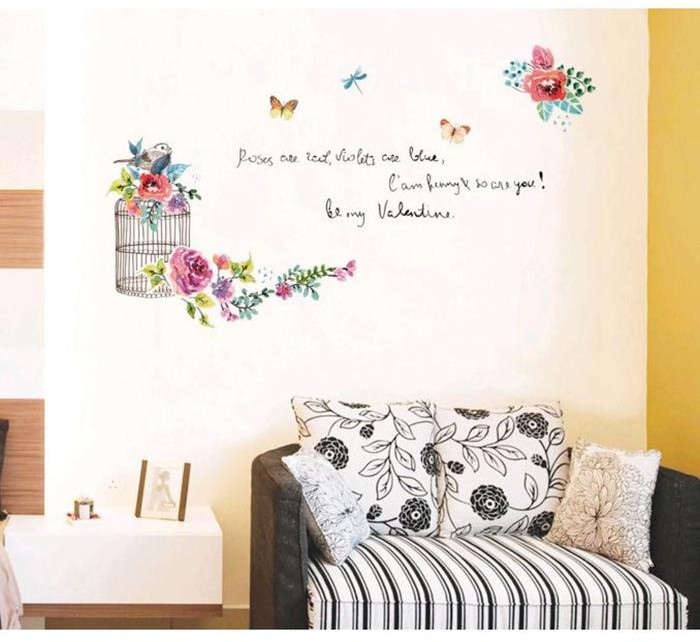 Наклейка интерьерная «Клетка с цветами»