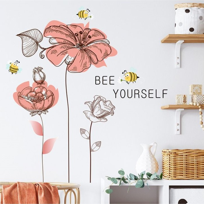 Наклейка интерьерная «Цветы и пчёлки»