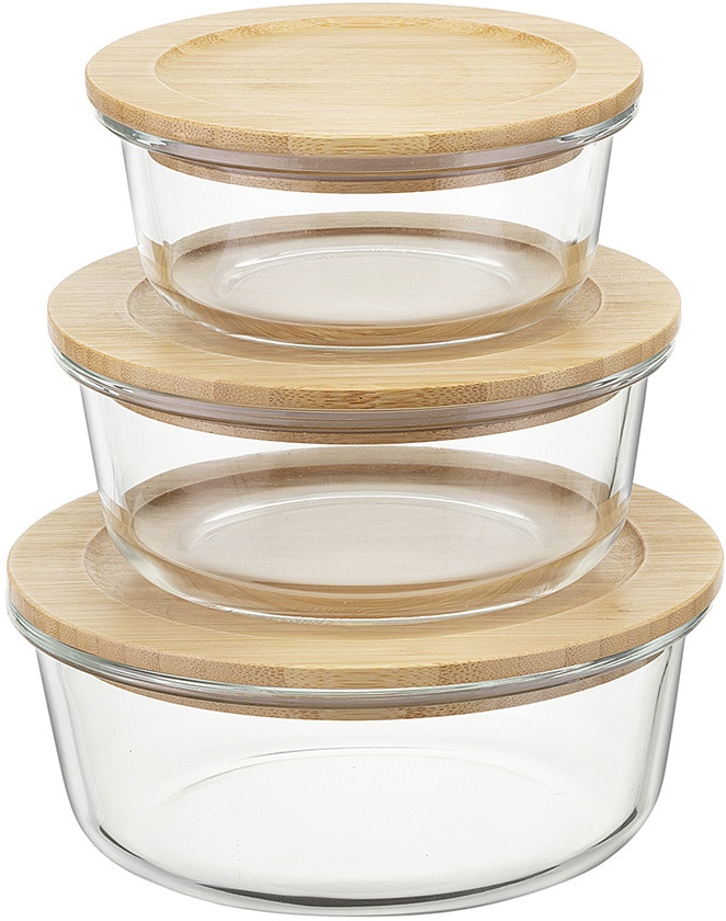 Набор стеклянных контейнеров с бамбуковыми крышками | Silikobox | Smart Solutions