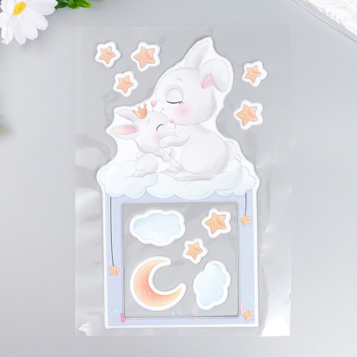 Наклейка на выключатель «Зайчики на облаке»