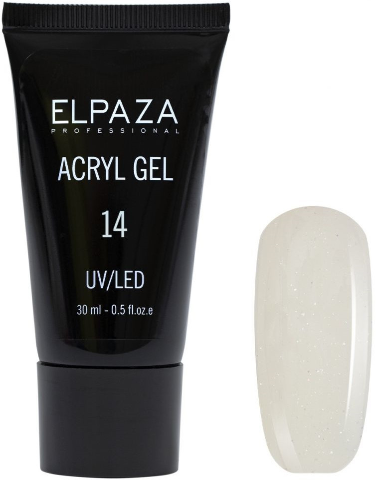 Акригель для наращивания ногтей, оттенок 14 Белый опал | Elpaza Professional