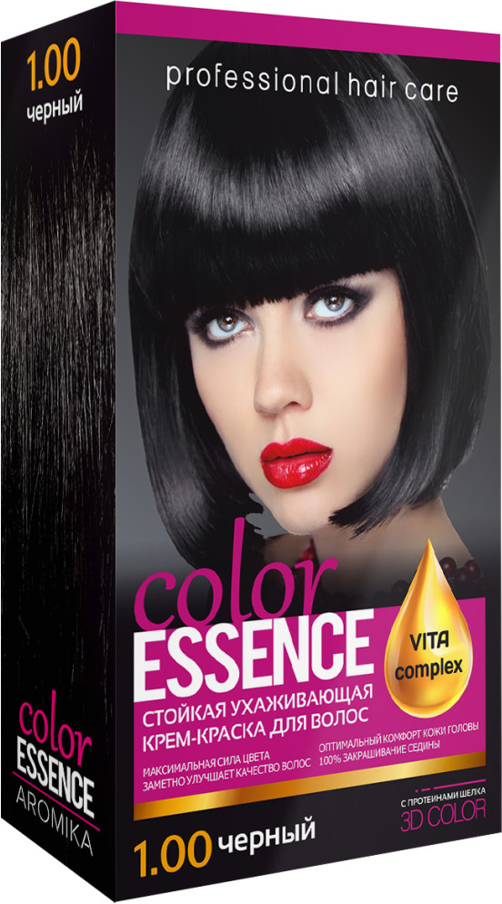 Крем-краска для волос «Color Essence», оттенок 1.00 Черный | Аромика