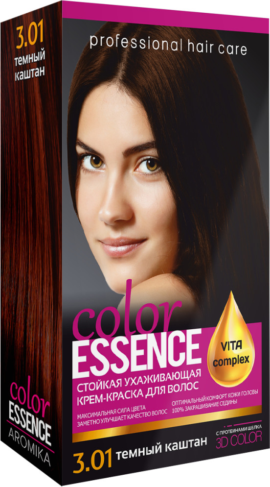 Крем-краска для волос «Color Essence», оттенок 3.01 Темный каштан | Аромика