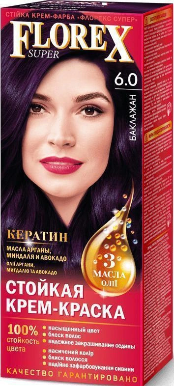 Крем-краска для волос, оттенок 6.0 Баклажан | Florex