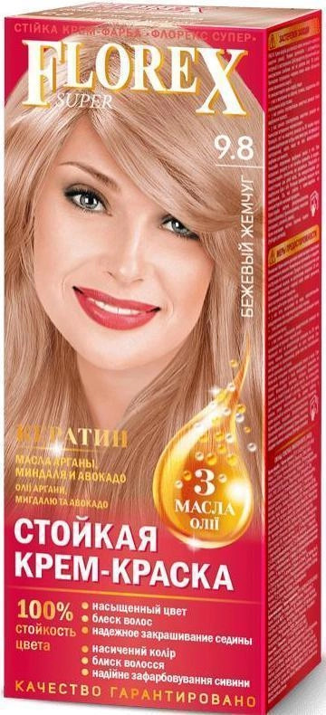 Крем-краска для волос, оттенок 9.8 Бежевый жемчуг | Florex