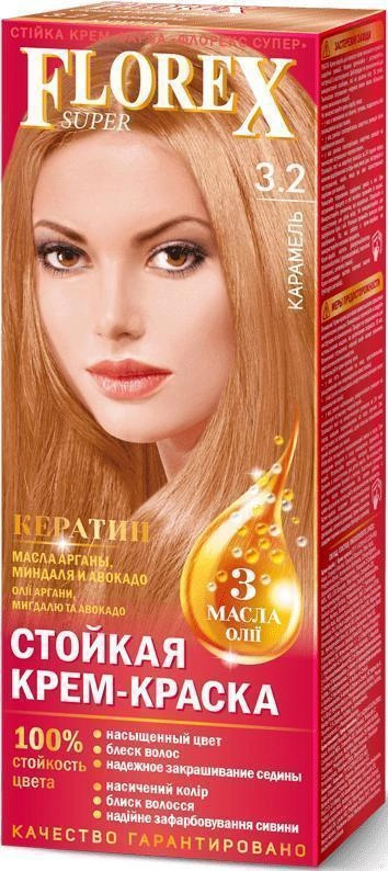 Крем-краска для волос, оттенок 3.2 Карамель | Florex