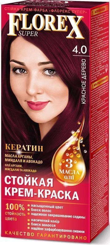 Крем-краска для волос, оттенок 4.0 Красное дерево | Florex