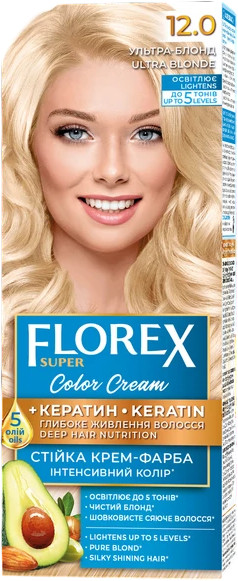 Крем-краска для волос, оттенок 12.0 Ультра-блонд | Florex