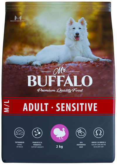 Корм для взрослых собак средних и крупных пород с чувствительным пищеварением «Индейка» | Adult Sensitive | Mr.Buffalo