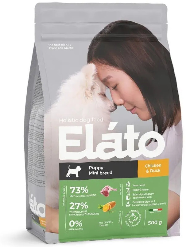 Корм сухой для щенков мелких пород, с курицей и уткой | Elato