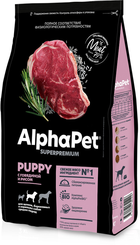 Корм для щенков с говядиной и рисом | Superpremium | AlphaPet