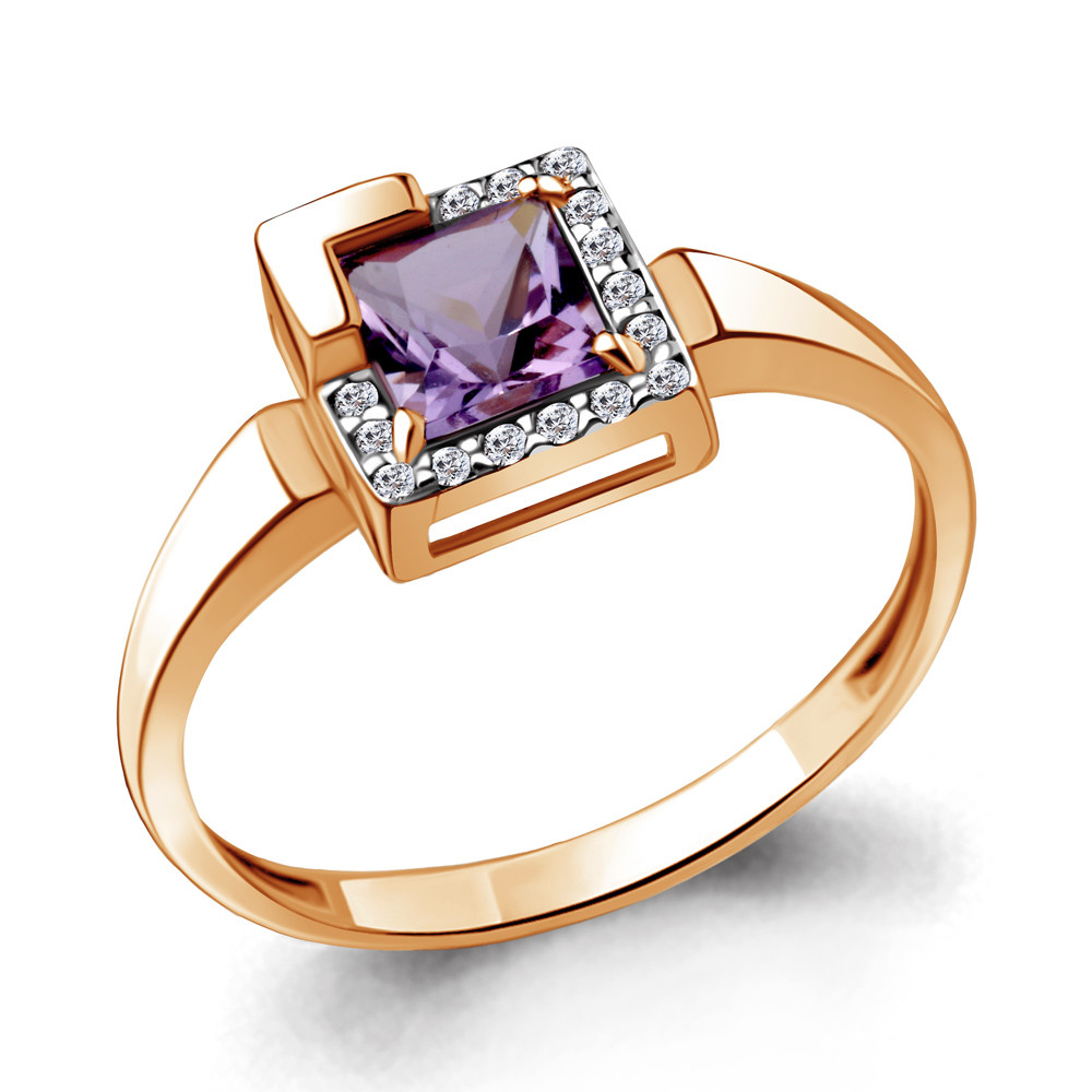 Кольцо из серебра с аметистом и фианитами | Aquamarine
