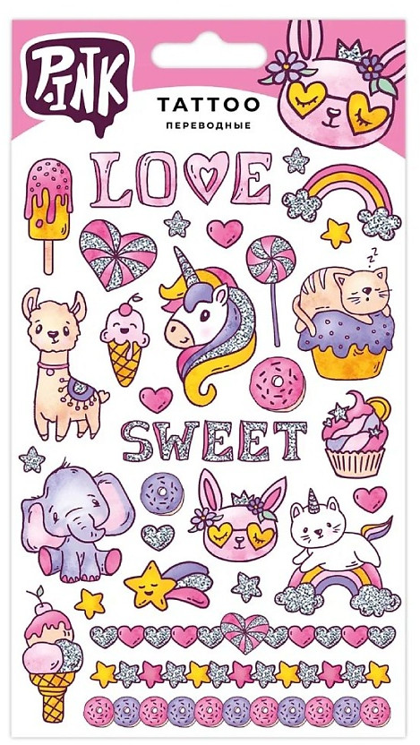Наклейки-тату переводные « Единороги и сладости» | Pink